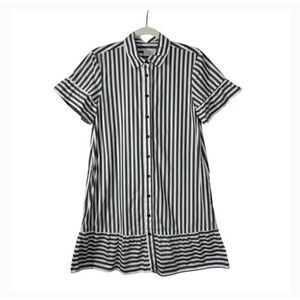 Ann Taylor Loft Women's Gray & White Striped Cotton Dress w Pockets